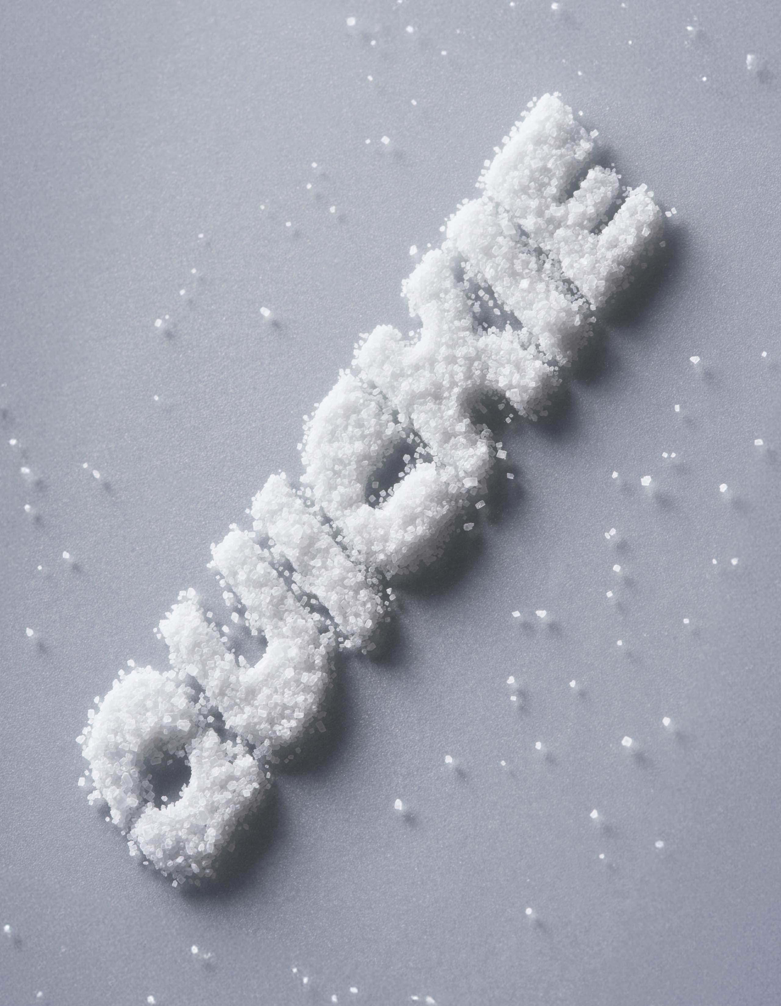 Salt-like crystals arranged to spell