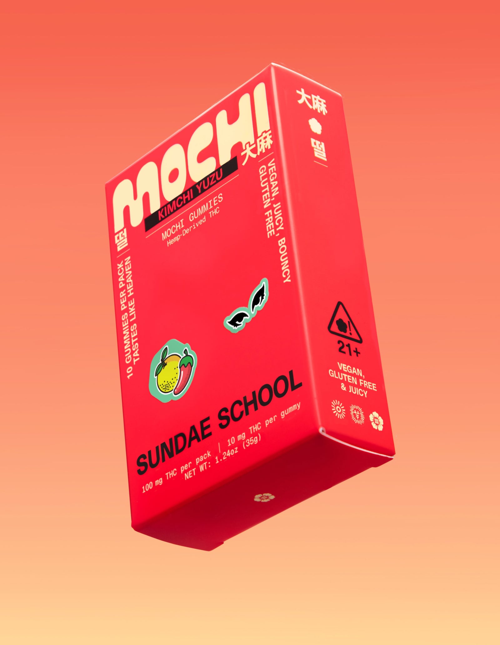 An image of the Kimchi Yuzu Mochi gummy packaging in box form.