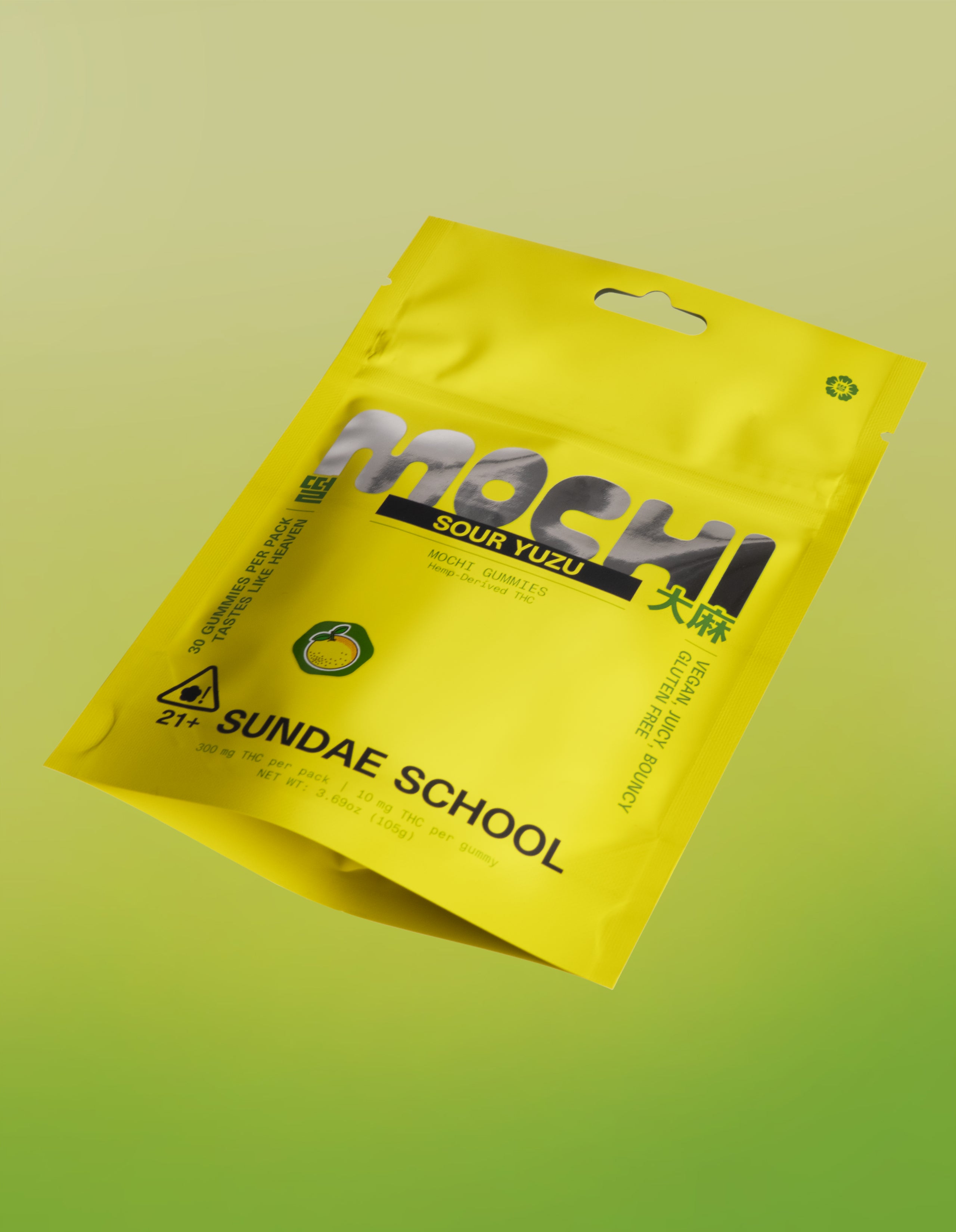 An image of the 30ct Sour Yuzu Mochi gummy packaging in a resealable bag form.