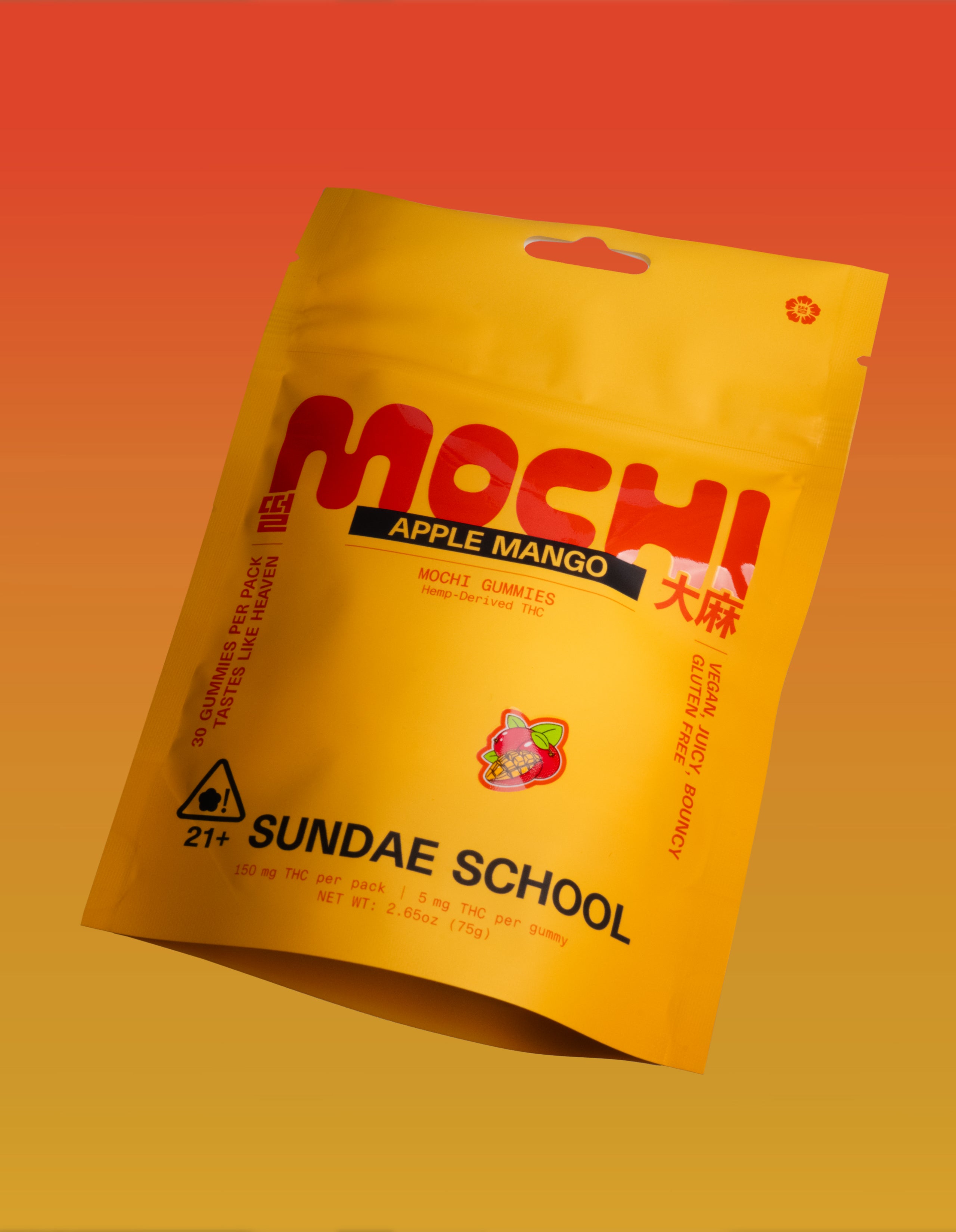 An image of the 30ct Apple Mango Mochi gummy packaging in a resealable bag form.