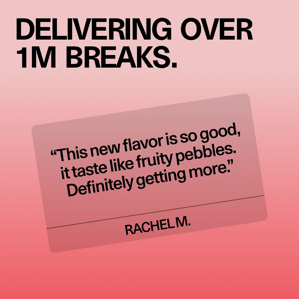 Customer review card for Sundae School Mochi Yogurt hemp-derived THC gummies, headline 'Delivering over 1M breaks,' featuring a quoted customer testimonial