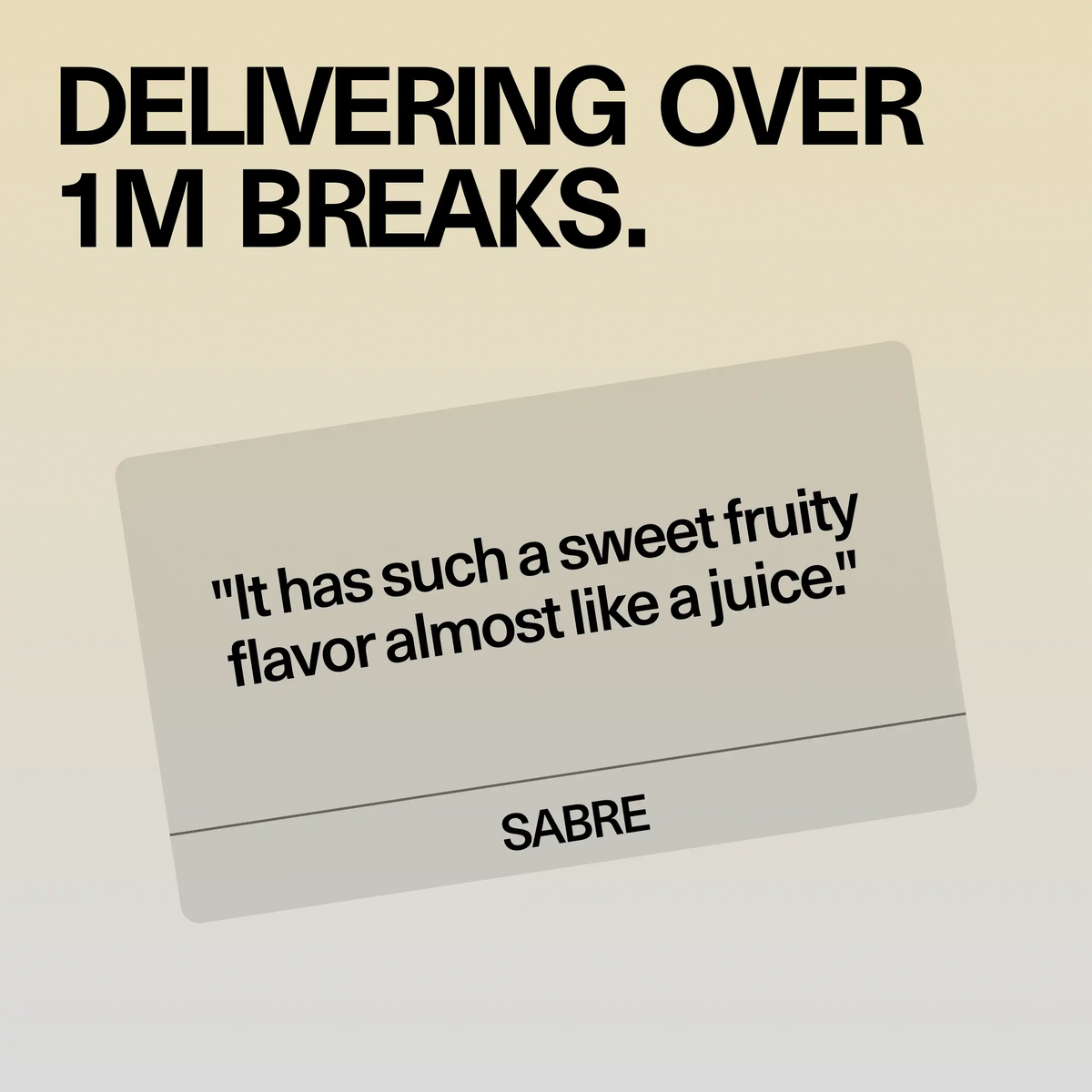 Customer review card for Sundae School Quickie Golden Pear fast-acting THC drink mix, headline 'Delivering over 1M breaks,' featuring a quoted customer testimonial
