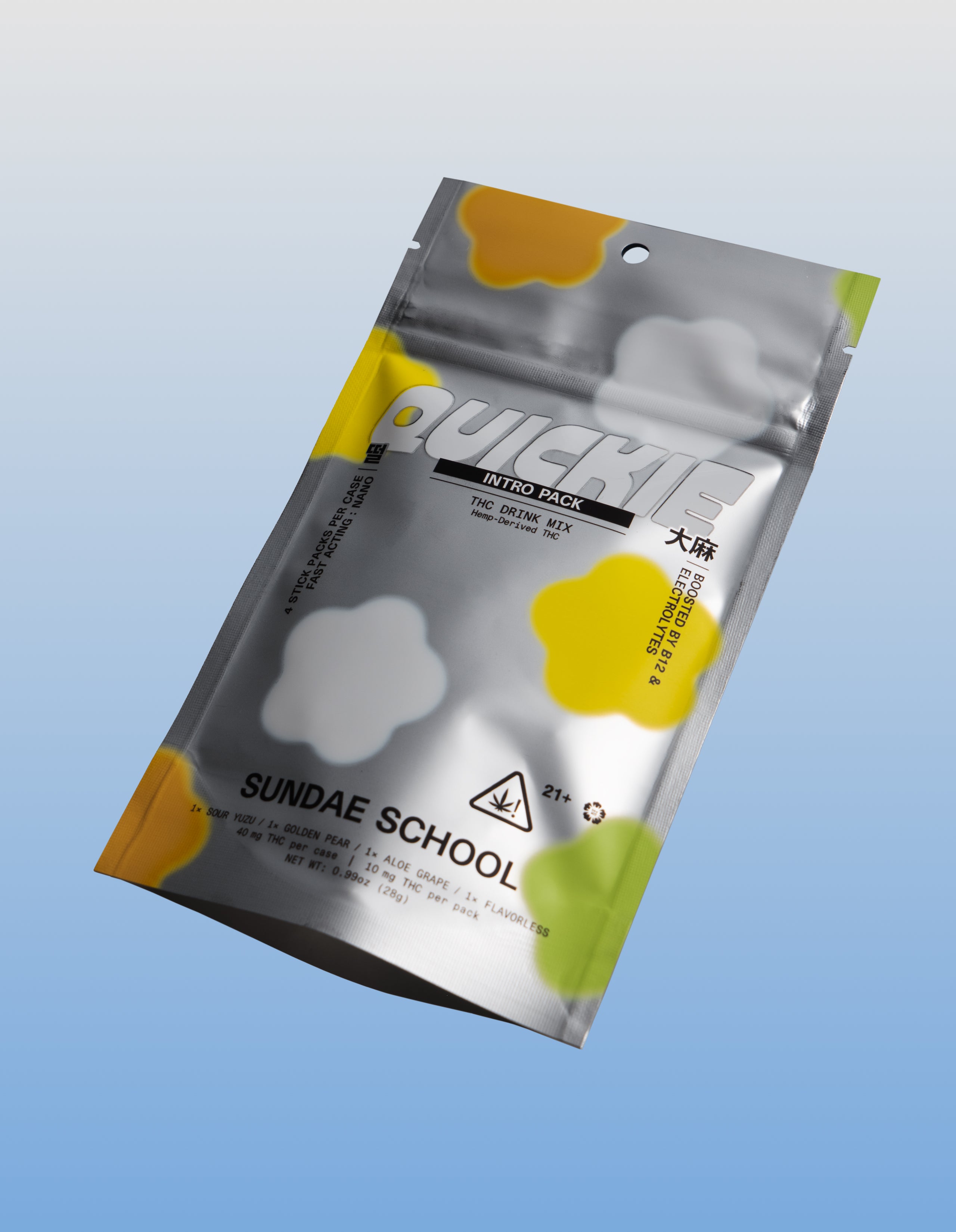 Intro Quickie 4-Pack packaging on a gradient blue background.