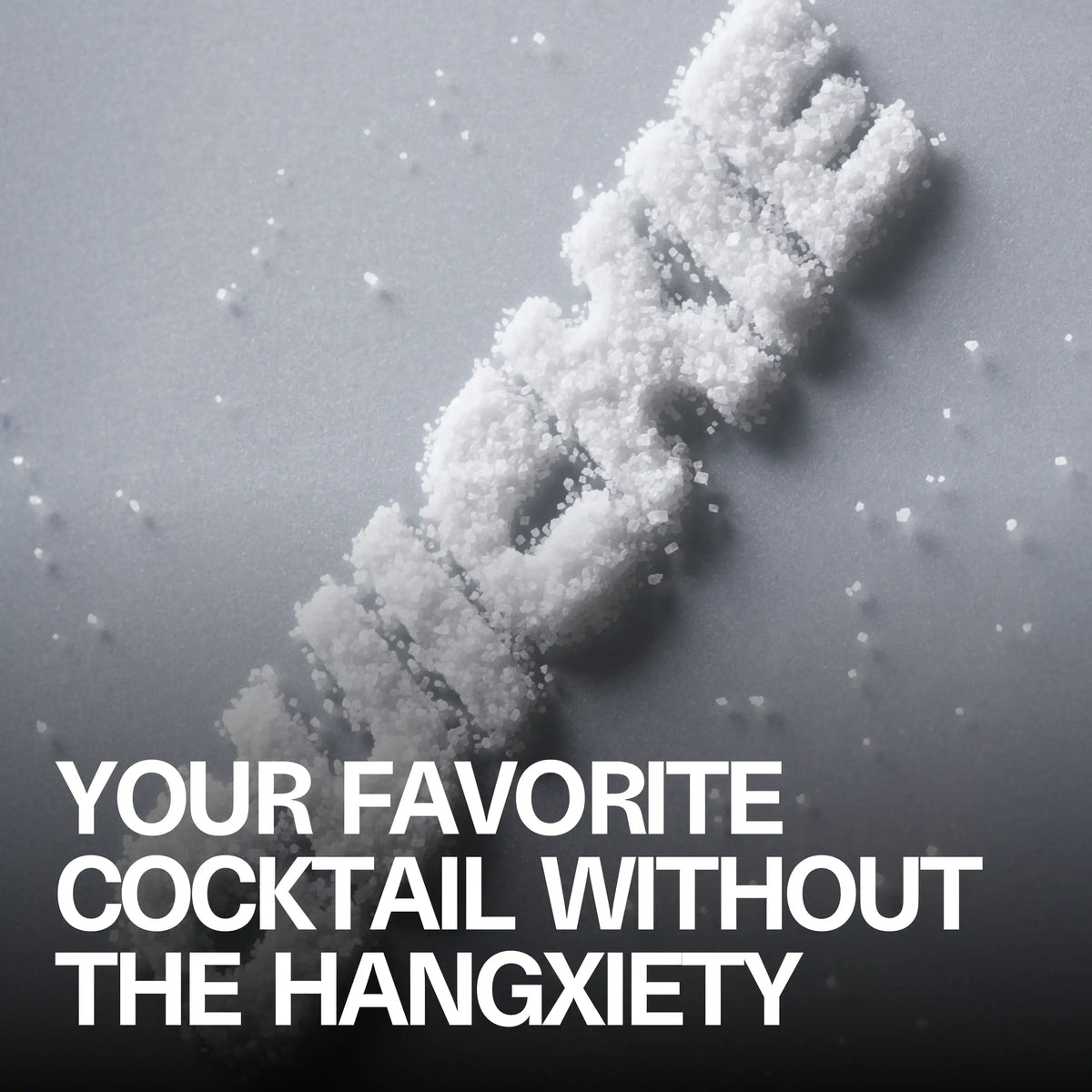 Macro lifestyle shot of a Quickie stick coated in drink-mix powder with the headline 'Your Favorite Cocktail Without the Hangxiety' for Sundae School Quickie Variety Pack THC drink mix